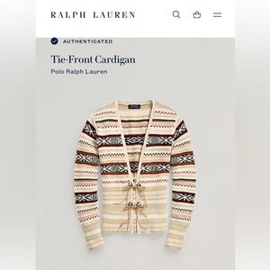 Ralph Lauren Polo Authentic Tie Front Cardigan Size XL